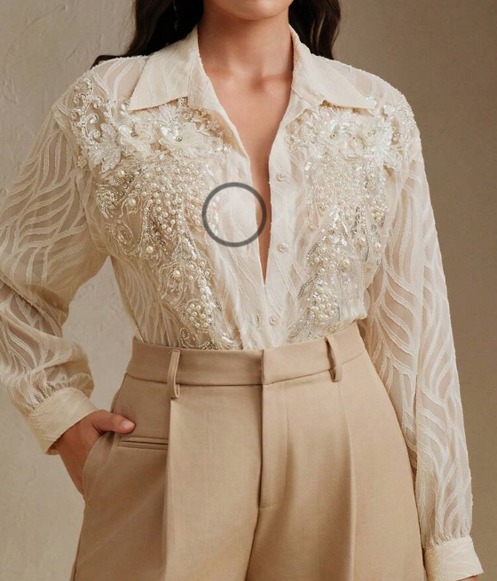 Anewsta French Vintage Embellished Dotted Floral Women Plus Size Long Sleeve Casual Sheer Textured Jacquard Blouse