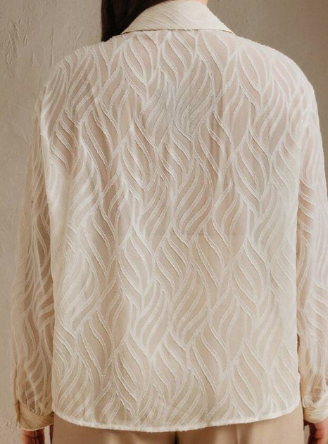 Anewsta French Vintage Embellished Dotted Floral Women Plus Size Long Sleeve Casual Sheer Textured Jacquard Blouse
