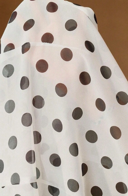 Anewsta Women's New Spring/Summer Vintage Polka Dot Elegant Blouse, Linen Rope Woven Pearl Button Petal Sleeve Gathered Cuff White Shirt, Professional Casual Intellectual Style